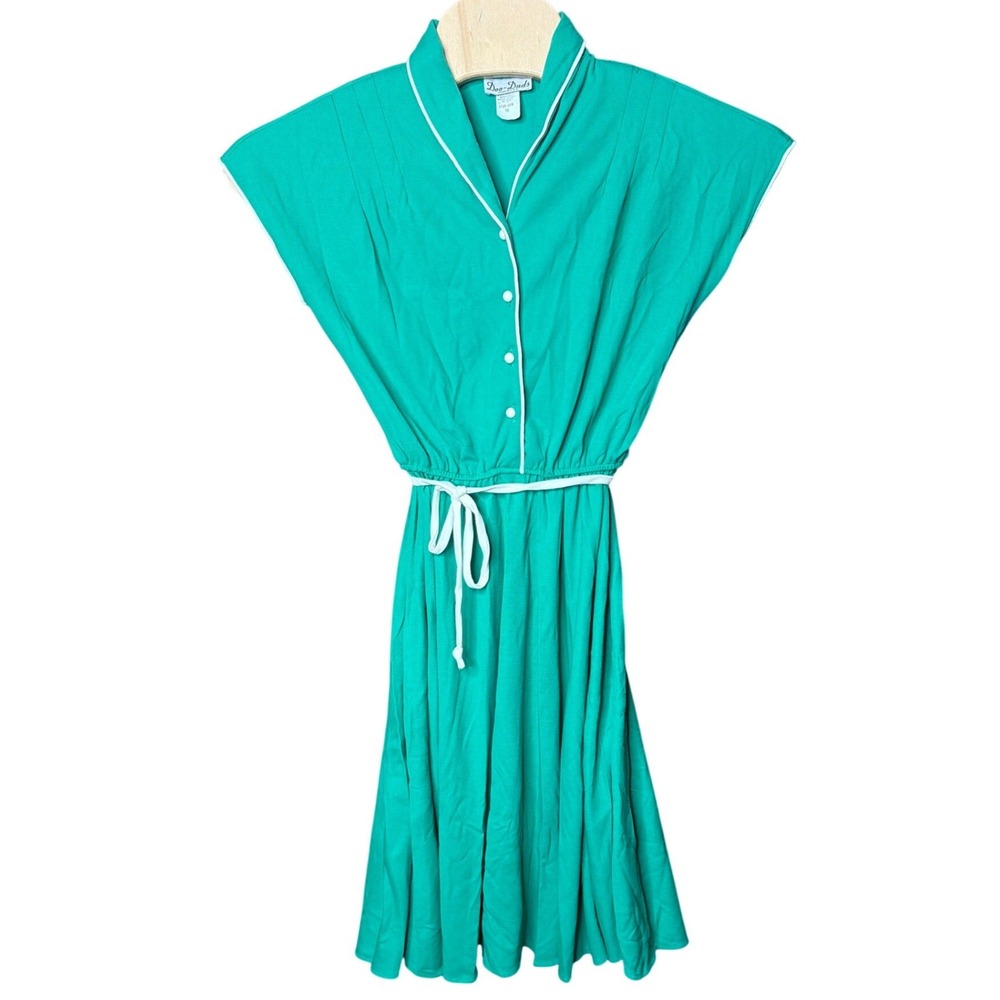 Doo-Dads Dress Womens 12 Vintage Green Contrast Trim Button Down NEW